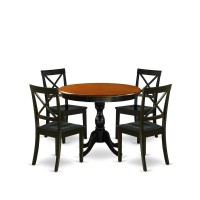 East West Furniture 5Piece Round Table Set Contains a Dinner Table and 4 Dining Room Chairs with XBack Black Finish