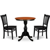 East West Furniture 3Piece Dinner Table Set Consist of Mid Century Table and 2 Wooden Chairs with Slatted Back Black Finish