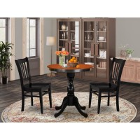 East West Furniture 3Piece Dinner Table Set Consist of Mid Century Table and 2 Wooden Chairs with Slatted Back Black Finish