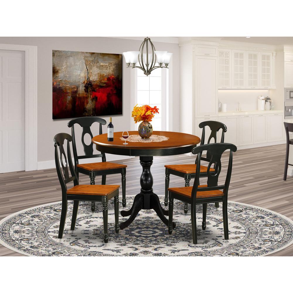 East West Furniture 5Piece Dining Set Consist of Mid Century Table and 4 Kitchen Chairs with Napoleon Back Black Finish