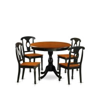 East West Furniture 5Piece Dining Set Consist of Mid Century Table and 4 Kitchen Chairs with Napoleon Back Black Finish