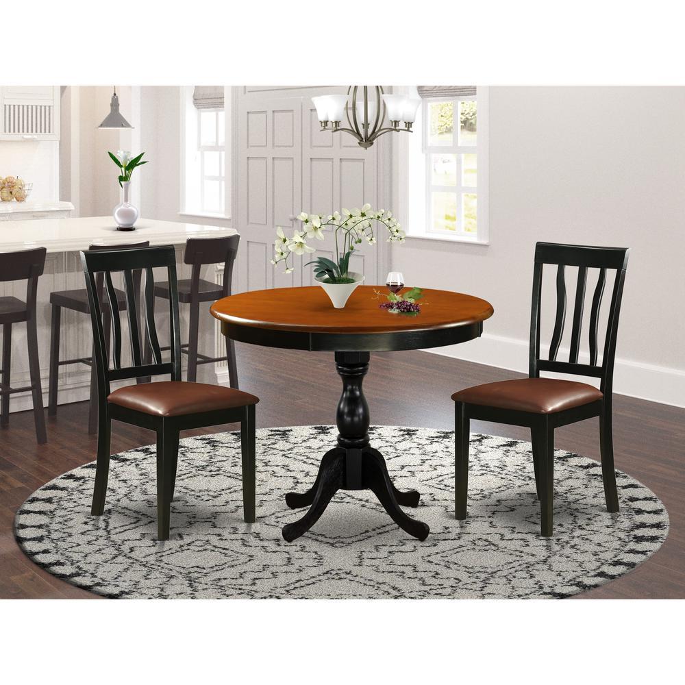 East West Furniture 3Piece Dining Room Table Set Consists of a Modern Kitchen Table and 2 Faux Leather Kitchen Chairs with Slat