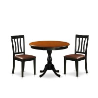 East West Furniture 3Piece Dining Room Table Set Consists of a Modern Kitchen Table and 2 Faux Leather Kitchen Chairs with Slat