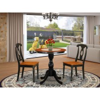 East West Furniture 3Piece Dining Table Set Contains a Wood Table and 2 Mid Century Dining Chairs with Napoleon Back Black Fi