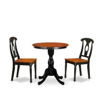 East West Furniture 3Piece Dining Table Set Contains a Wood Table and 2 Mid Century Dining Chairs with Napoleon Back Black Fi