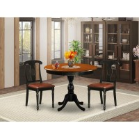 East West Furniture 3Piece Table Set Contains a Dinner Table and 2 Faux Leather Mid Century Chairs with Napoleon Back Black F