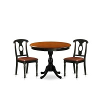 East West Furniture 3Piece Table Set Contains a Dinner Table and 2 Faux Leather Mid Century Chairs with Napoleon Back Black F