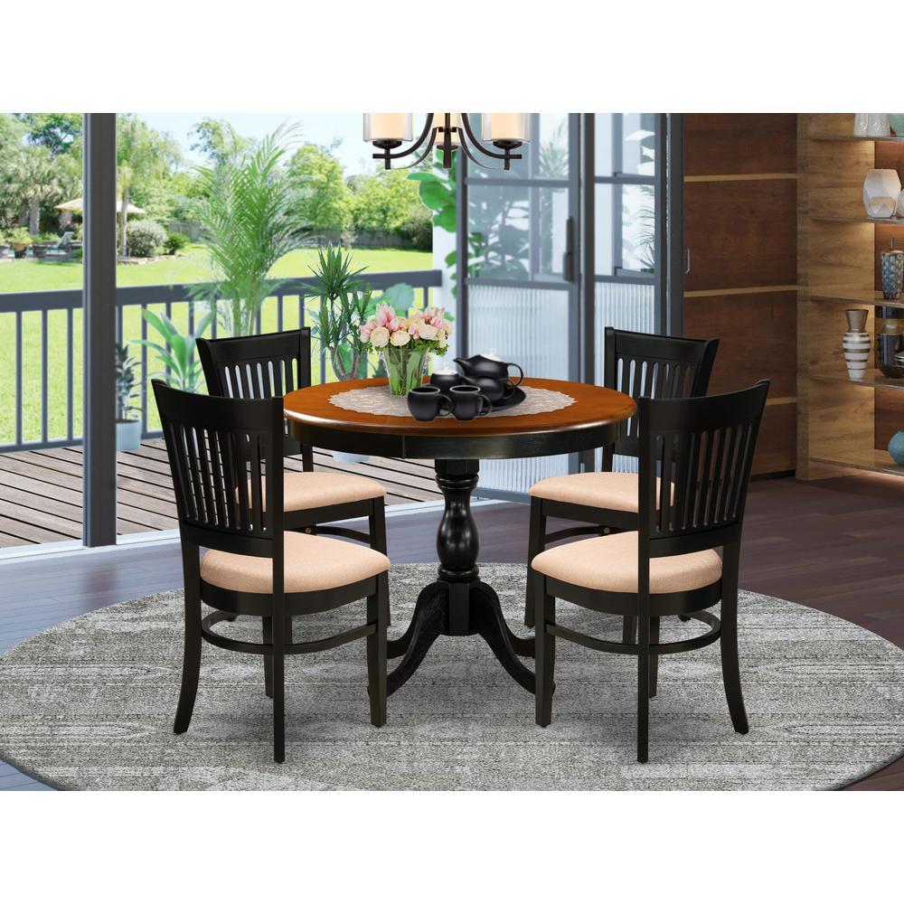 East West Furniture 5Piece Modern Dining Table Set Consists of a Dinner Table and 4 Linen Fabric Kitchen Dining Chairs with Sla