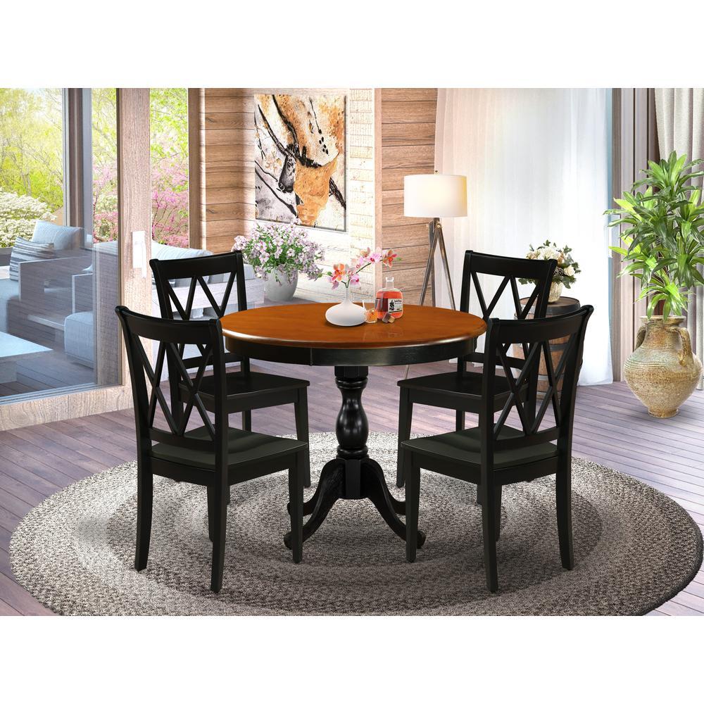 East West Furniture 5Piece Dining Room Set Contains a Modern Dining Table and 4 Mid Century Dining Chairs with DoubleX Back