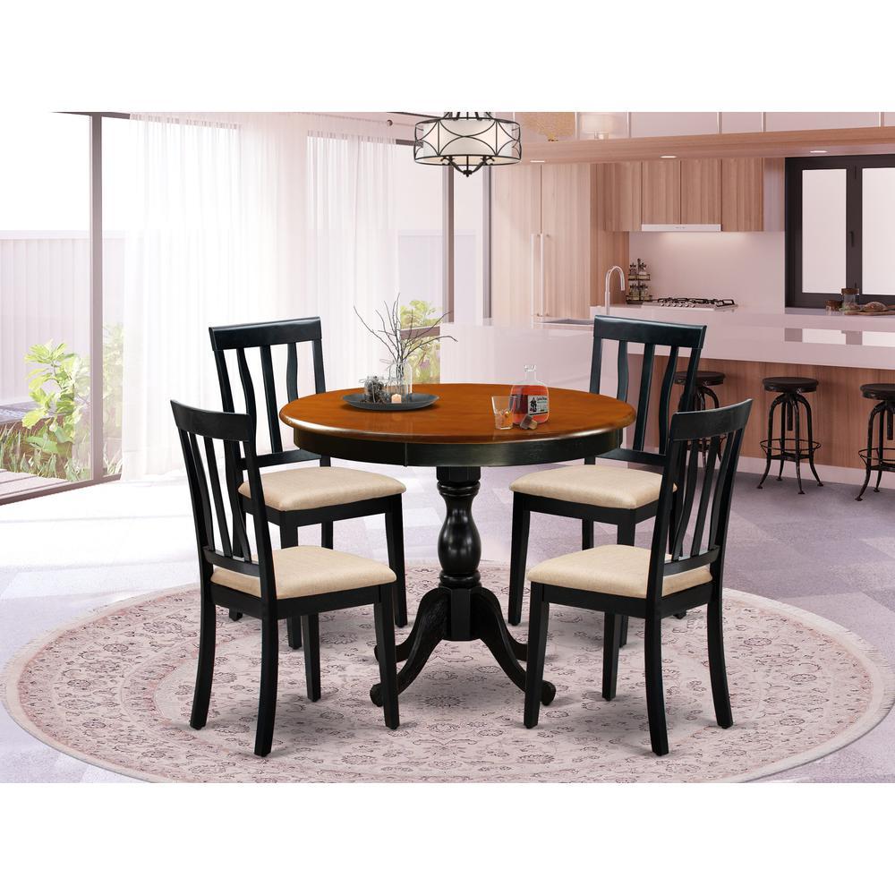 East West Furniture 5Pc Modern Dining Table Set Consists of a Kitchen Dining Table and 4 Linen Fabric Dining Room Chairs with S