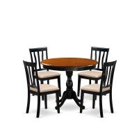 East West Furniture 5Pc Modern Dining Table Set Consists of a Kitchen Dining Table and 4 Linen Fabric Dining Room Chairs with S