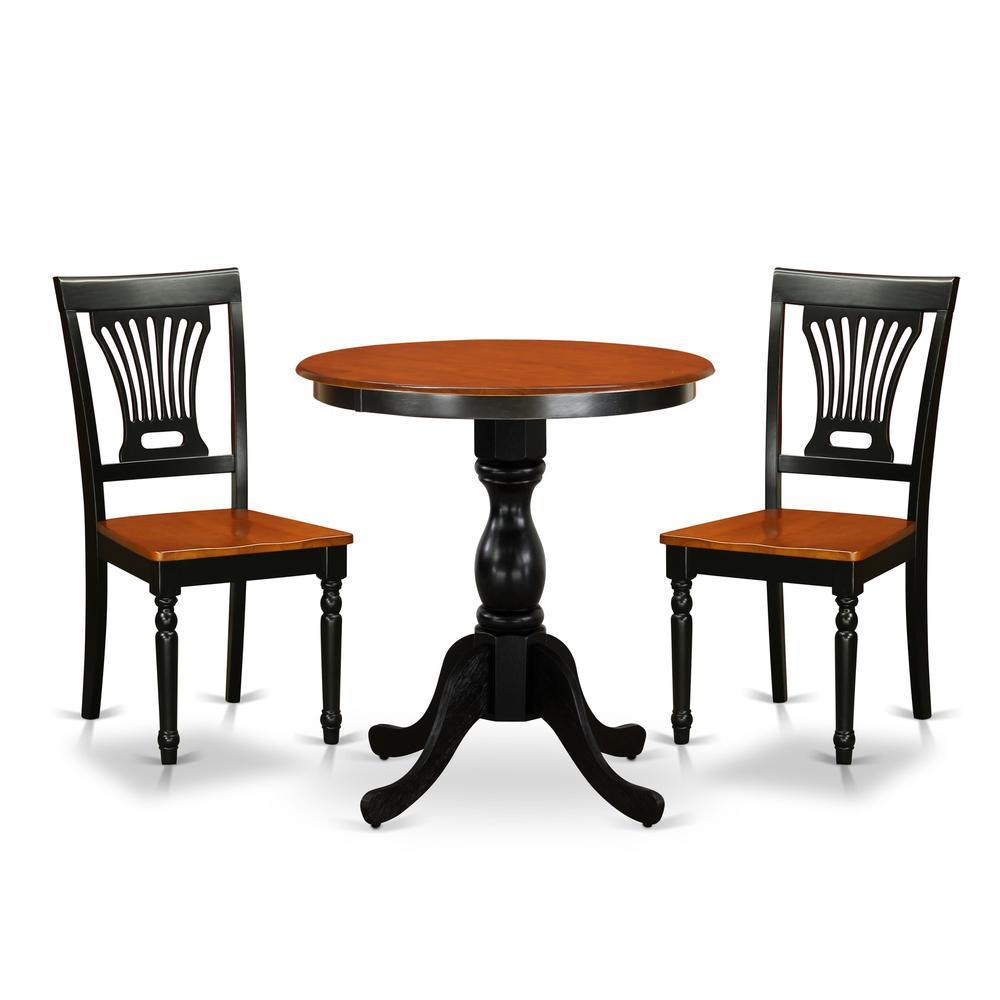 East West Furniture 3Piece Kitchen Table Set Include a Wood Dining Table and 2 Modern Dining Chairs with Slatted Back Black F