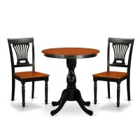 East West Furniture 3Piece Kitchen Table Set Include a Wood Dining Table and 2 Modern Dining Chairs with Slatted Back Black F