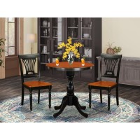 East West Furniture 3Piece Kitchen Table Set Include a Wood Dining Table and 2 Modern Dining Chairs with Slatted Back Black F