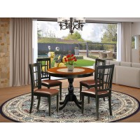 East West Furniture 5Piece Dinette Set consisting of a Wood Table and 4 Faux Leather Dinner Chairs with Slatted Back Black Fin