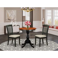 East West Furniture 3Piece Dining Table Set Include a Wood Table and 2 Linen Fabric Kitchen Chairs with Ladder Back Black Fin