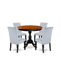 East West Furniture 5Piece Dining Room Table Set Includes a Dinette Table and 4 Grey Linen Fabric Parsons Chairs with High Back