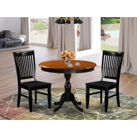 East West Furniture 3Piece Dining Set Consist of Dinning Table and 2 Dining Chairs with Slatted Back Black Finish