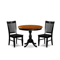 East West Furniture 3Piece Dining Set Consist of Dinning Table and 2 Dining Chairs with Slatted Back Black Finish