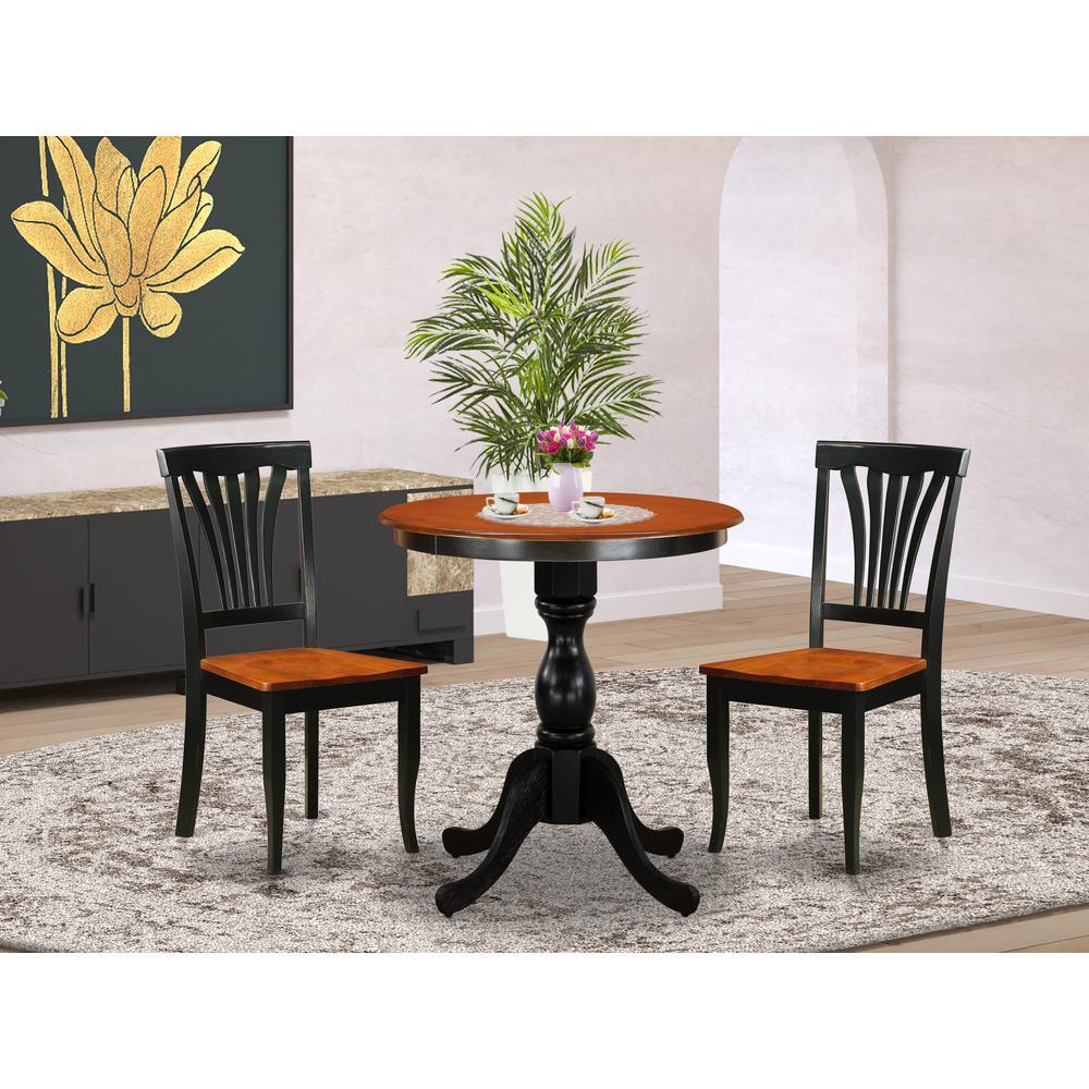 East West Furniture 3Piece Dining Table Set Include a Modern Dining Table and 2 Dining Chairs with Slatted Back Black Finish