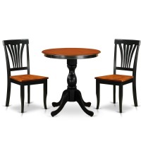 East West Furniture 3Piece Dining Table Set Include a Modern Dining Table and 2 Dining Chairs with Slatted Back Black Finish