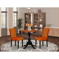 East West Furniture 3Piece Dining Table Set Consist of Wood Table and 2 Baked Bean PU Leather Dining Chairs with High Back Bl