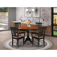 East West Furniture 5Piece Dining Room Set Consists of a Mid Century Dining Table and 4 Faux Leather Dinner Chairs with Slatted