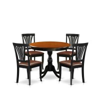 East West Furniture 5Piece Dining Room Set Consists of a Mid Century Dining Table and 4 Faux Leather Dinner Chairs with Slatted