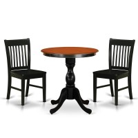 East West Furniture 3Piece Kitchen Dining Table Set Include a Dinner Table and 2 Wood Chairs with Slatted Back Black Finish