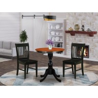 East West Furniture 3Piece Kitchen Dining Table Set Include a Dinner Table and 2 Wood Chairs with Slatted Back Black Finish