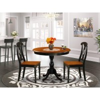 East West Furniture 3Piece Dining Table Set Include a Dinner Table and 2 Dinning Chairs with Napoleon Back Black Finish