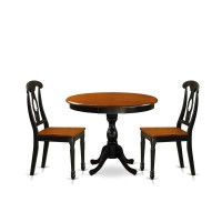 East West Furniture 3Piece Dining Table Set Include a Dinner Table and 2 Dinning Chairs with Napoleon Back Black Finish