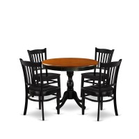 East West Furniture 5Piece Modern Dining Table Set Contains a Wooden Kitchen Table and 4 Kitchen Chairs with Slatted Back Bla