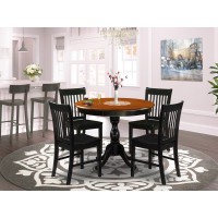 East West Furniture 5Piece Dinning Table Set Consists of a Dining Table and 4 Wood Kitchen Chairs with Slatted Back Black Fin