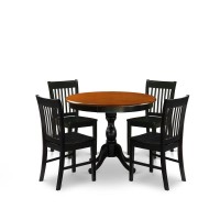 East West Furniture 5Piece Dinning Table Set Consists of a Dining Table and 4 Wood Kitchen Chairs with Slatted Back Black Fin