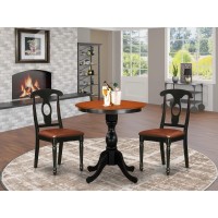 East West Furniture 3Piece Table Set Contains a Dinner Table and 2 Faux Leather Kitchen Chairs with Napoleon Back Black Finis