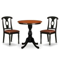 East West Furniture 3Piece Table Set Contains a Dinner Table and 2 Faux Leather Kitchen Chairs with Napoleon Back Black Finis