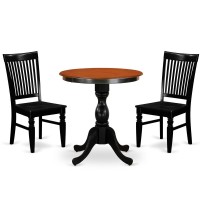 East West Furniture 3Piece Dining Set Include a Wooden Dining Table and 2 Dining Chairs with Slatted Back Black Finish