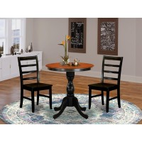 East West Furniture 3Piece Mid Century Dining Set Contains a Dinner Table and 2 Mid Century Chairs with Ladder Back Black Fin