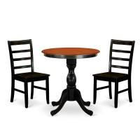 East West Furniture 3Piece Mid Century Dining Set Contains a Dinner Table and 2 Mid Century Chairs with Ladder Back Black Fin