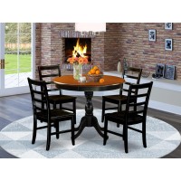 East West Furniture 5Piece Kitchen Table Set Contains a Dinning Table and 4 Wooden Chairs with Ladder Back Black Finish