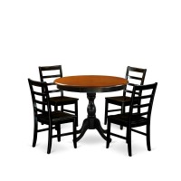 East West Furniture 5Piece Kitchen Table Set Contains a Dinning Table and 4 Wooden Chairs with Ladder Back Black Finish