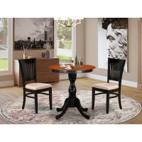 East West Furniture 3Piece Dining Table Set Include a Wood Table and 2 Linen Fabric Kitchen Chairs with Slatted Back Black Fi