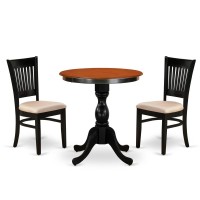 East West Furniture 3Piece Dining Table Set Include a Wood Table and 2 Linen Fabric Kitchen Chairs with Slatted Back Black Fi