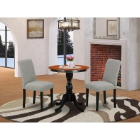 East West Furniture 3Piece Dinette Set Include a Wooden Table and 2 Shitake Linen Fabric Padded Chairs with High Back Black F