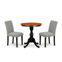 East West Furniture 3Piece Dinette Set Include a Wooden Table and 2 Shitake Linen Fabric Padded Chairs with High Back Black F