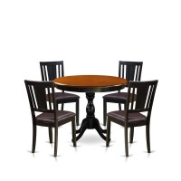 East West Furniture 5Pc Dining Room Set Includes a Wooden Kitchen Table and 4 Faux Leather Dining Chairs with Panel Back Blac