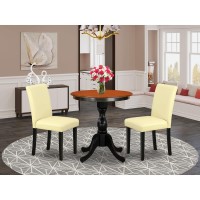 East West Furniture 3Piece Dinner Table Set Consist of Wood Table and 2 Eggnog PU Leather Parson Chairs with High Back Black