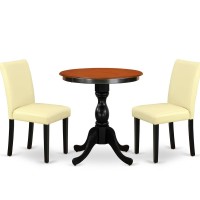 East West Furniture 3Piece Dinner Table Set Consist of Wood Table and 2 Eggnog PU Leather Parson Chairs with High Back Black