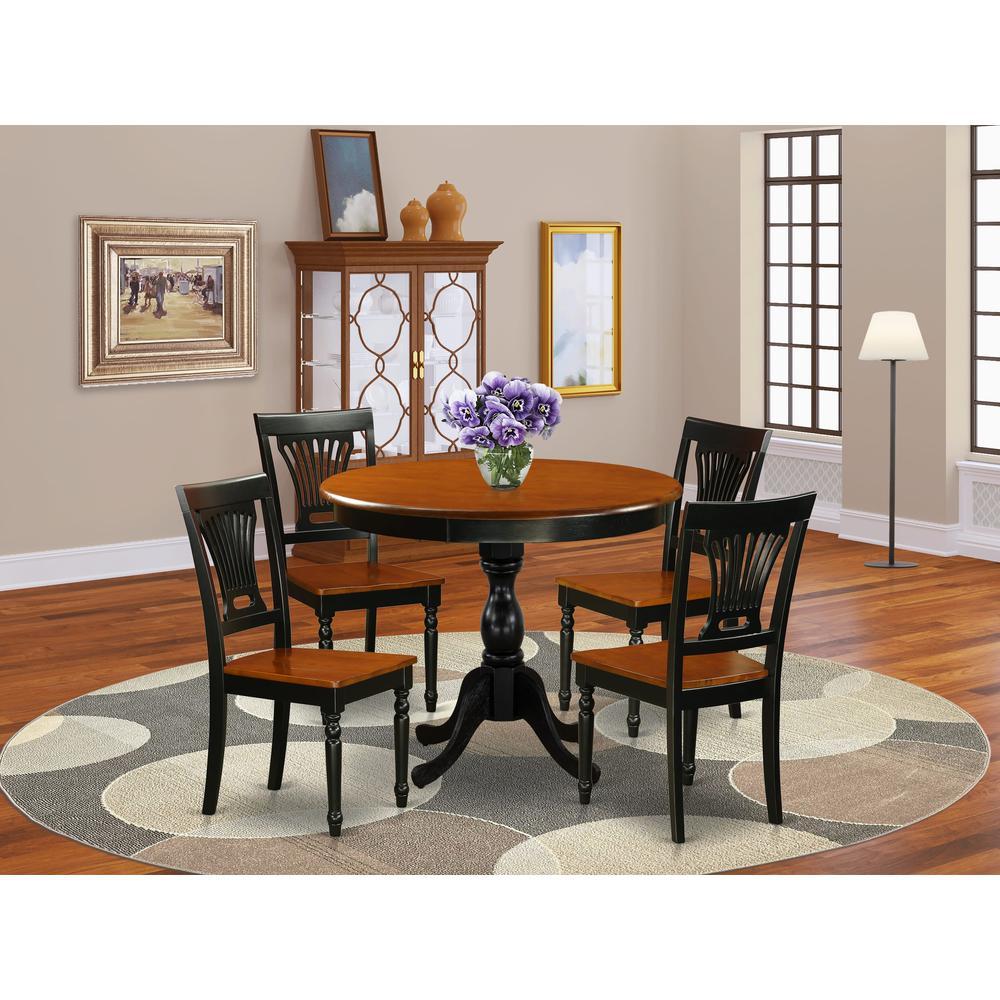 East West Furniture 5Piece Dinette Set Consist of Wood Dining Table and 4 Dining Room Chairs with Slatted Back Black Finish